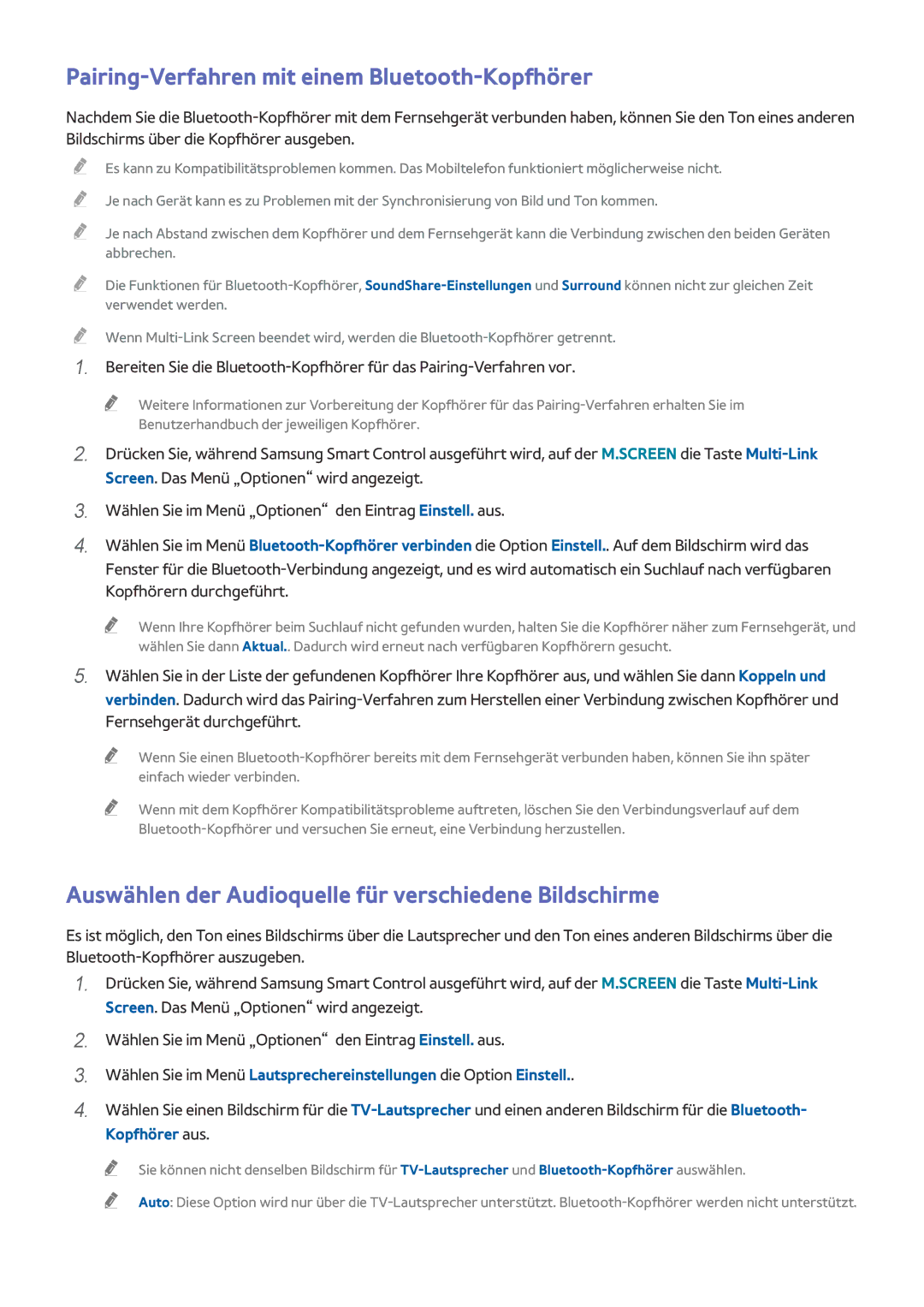 Samsung UE55HU8500LXZF, UE65HU8500LXXH, UE65HU8580QXZG, UE105S9WALXZG manual Pairing-Verfahren mit einem Bluetooth-Kopfhörer 