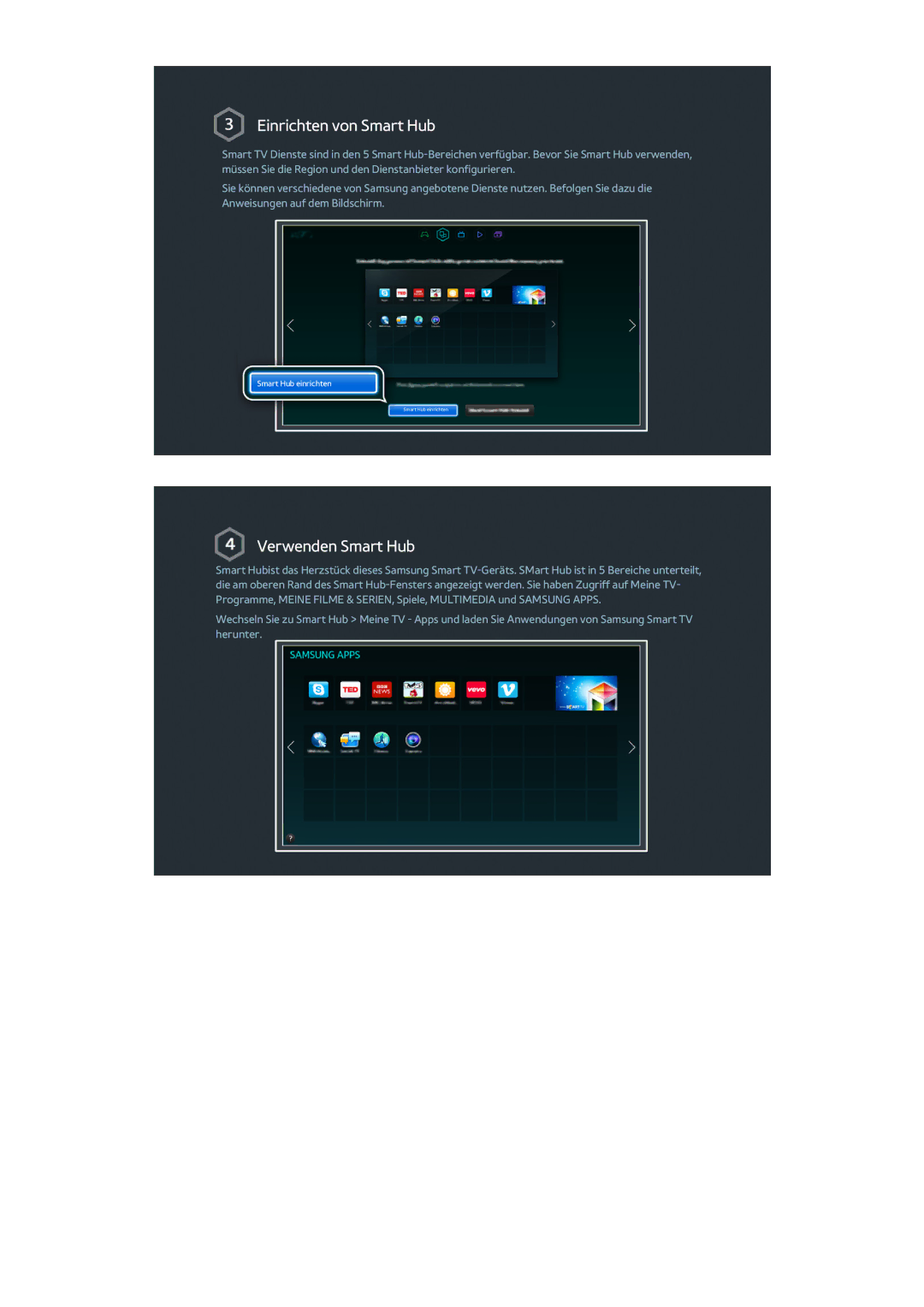 Samsung UE55HU8500LXTK, UE65HU8500LXXH, UE65HU8580QXZG, UE105S9WALXZG, UE55HU8500LXXC, UE55HU8505QXXE Einrichten von Smart Hub 
