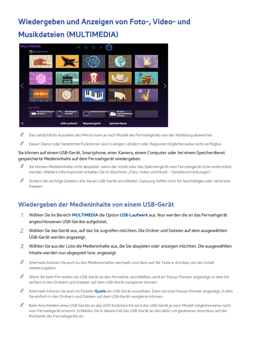 Samsung UE65HU8500LXXC, UE65HU8500LXXH, UE65HU8580QXZG manual Wiedergeben der Medieninhalte von einem USB-Gerät, Multimedia 