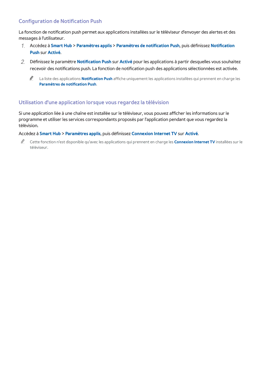 Samsung UE65HU8500LXZF, UE78HU8500LXZF, UE105S9WALXZF, UE55HU8500LXZF manual Configuration de Notification Push 