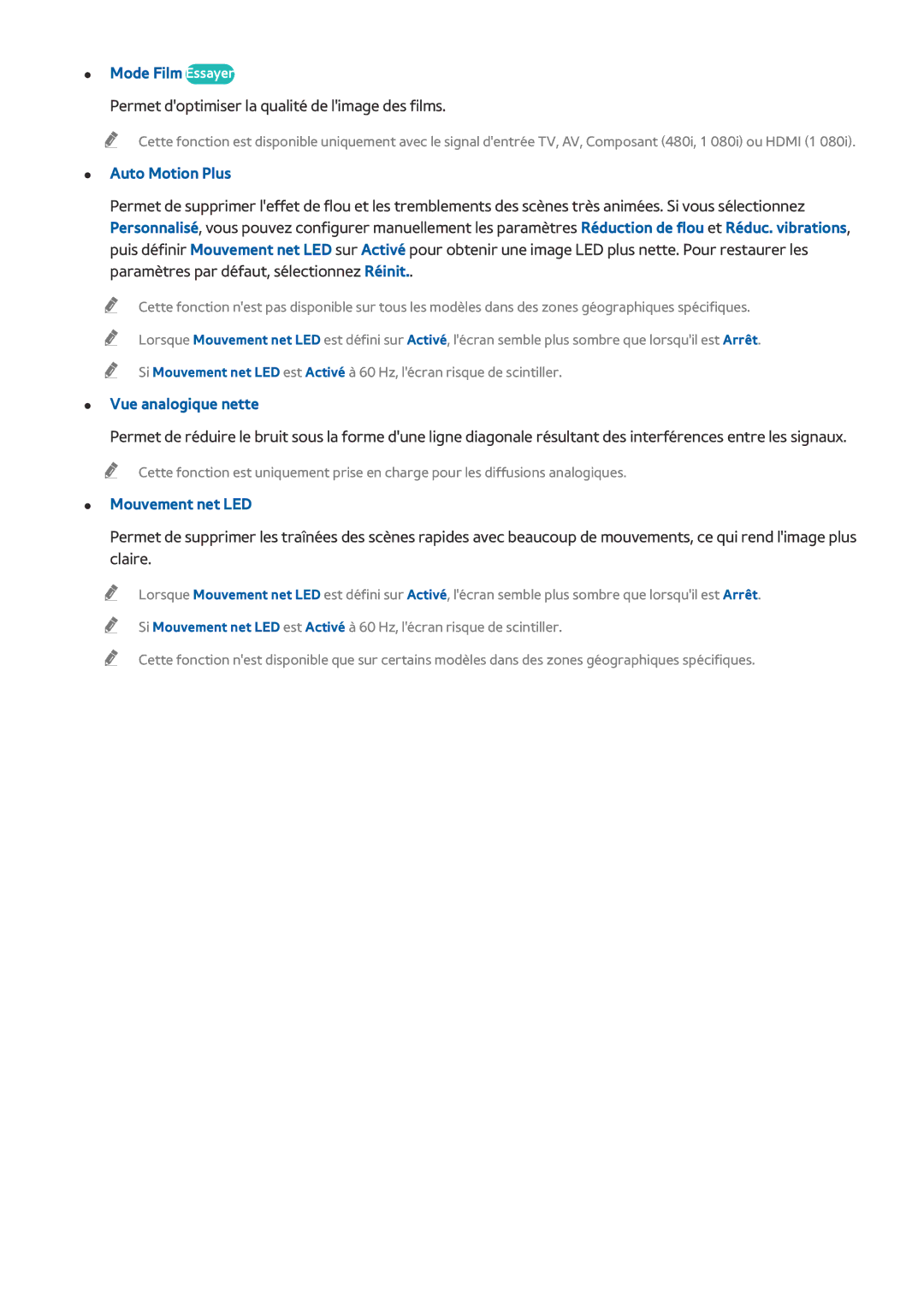 Samsung UE60J6200AWXZF manual Mode Film Essayer, Permet doptimiser la qualité de limage des films, Auto Motion Plus 