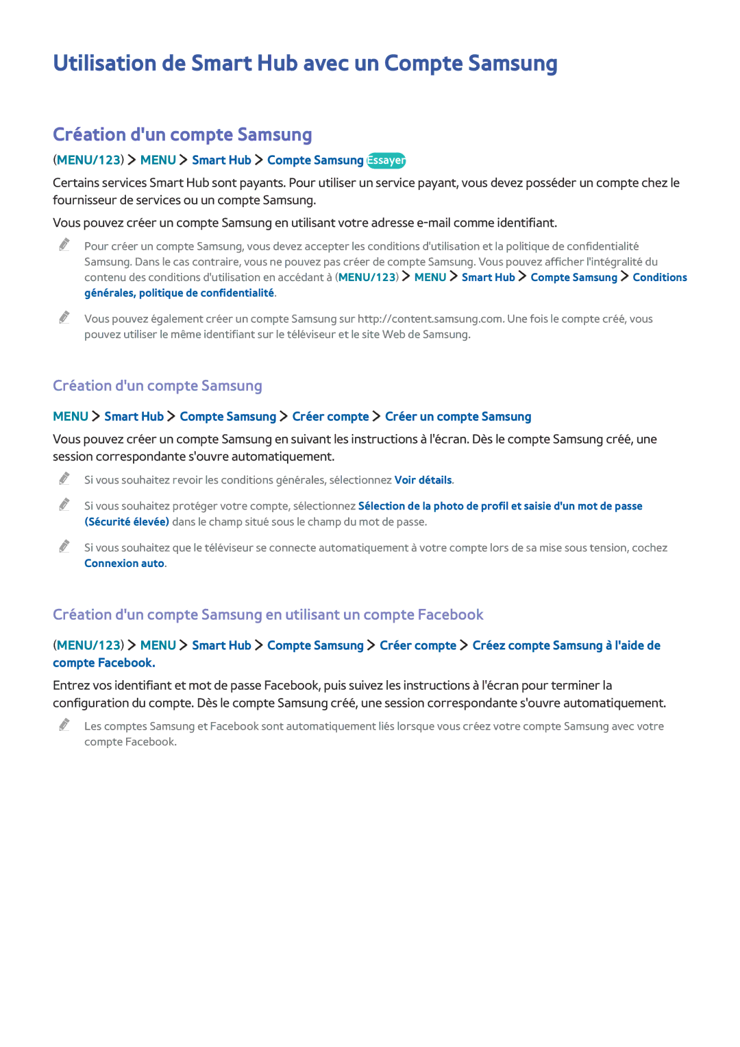 Samsung UE43J5600AWXZF, UE65J6250AKXZF manual Utilisation de Smart Hub avec un Compte Samsung, Création dun compte Samsung 