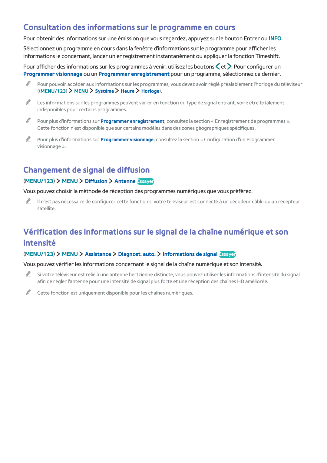 Samsung UE60J6240AKXZF manual Consultation des informations sur le programme en cours, Changement de signal de diffusion 