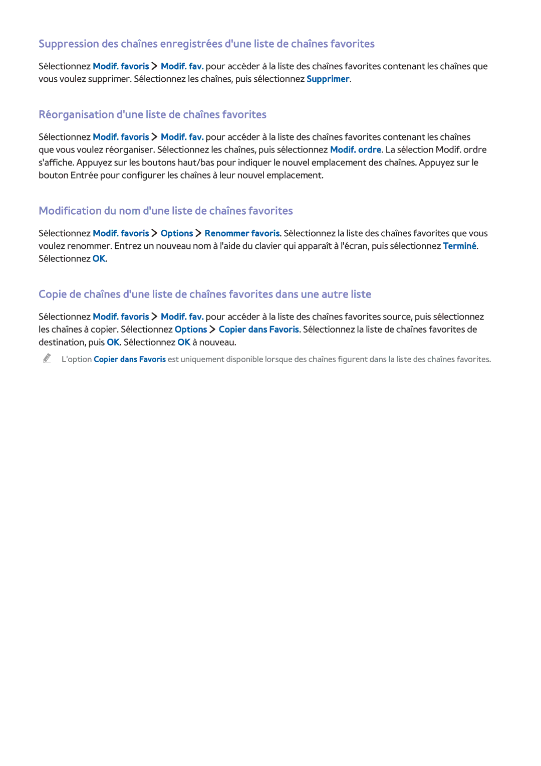 Samsung UE48J5510AWXZF Réorganisation dune liste de chaînes favorites, Modification du nom dune liste de chaînes favorites 