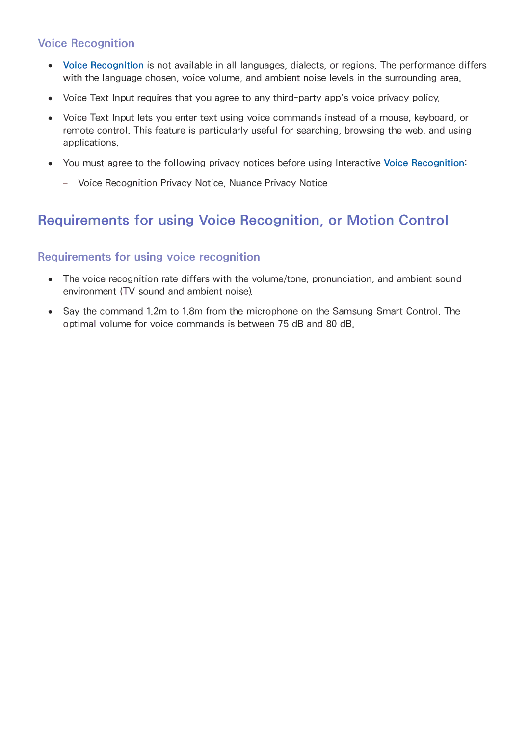 Samsung UE32J5502AKXXH, UE65J6299SUXZG, UE40J6250SUXZG manual Requirements for using Voice Recognition, or Motion Control 