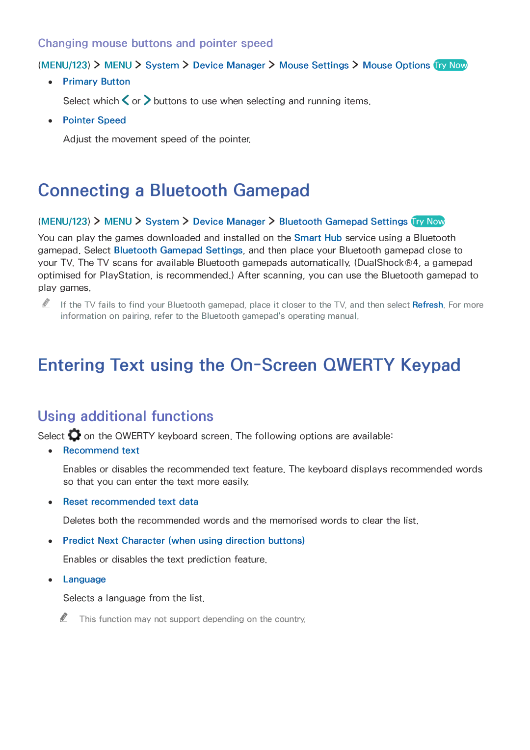 Samsung UE40J5500AWXXH, UE65J6299SUXZG Connecting a Bluetooth Gamepad, Entering Text using the On-Screen Qwerty Keypad 