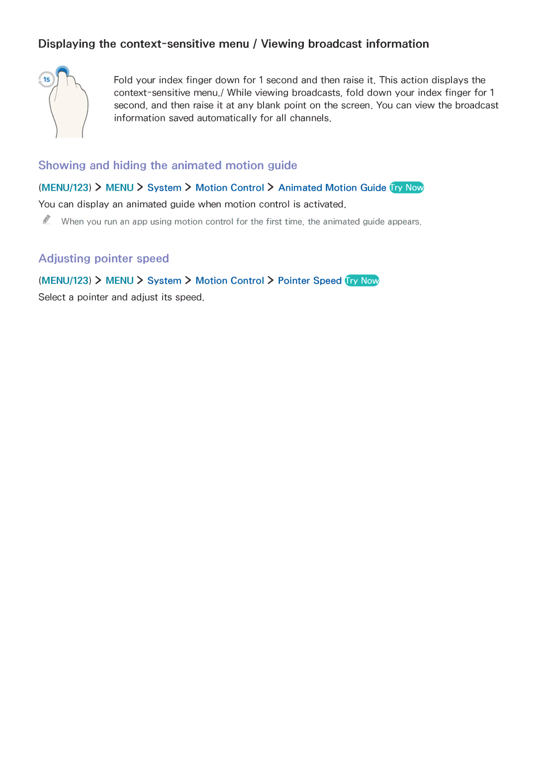 Samsung UE55J6300AWXZF, UE65J6299SUXZG, UE32S9AUXZG Showing and hiding the animated motion guide, Adjusting pointer speed 