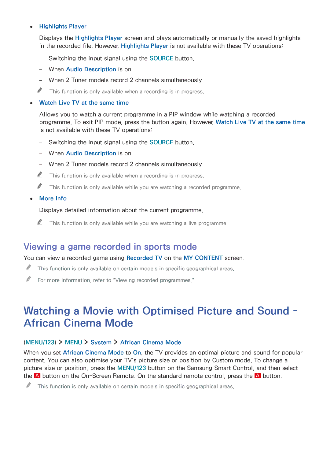 Samsung UE50J6240AWXXN manual Viewing a game recorded in sports mode, When 2 Tuner models record 2 channels simultaneously 