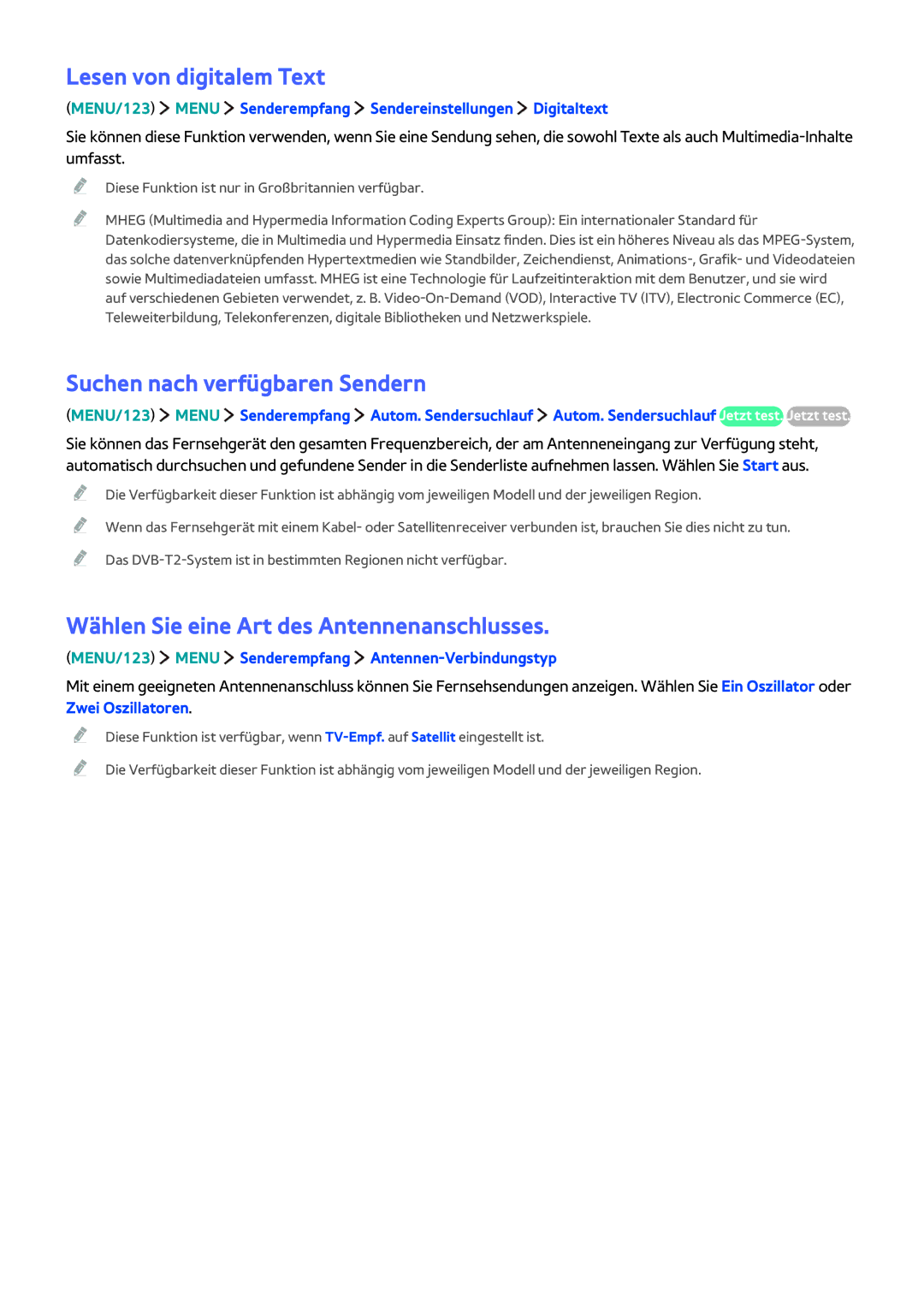 Samsung UE48J6300AWXXH, UE65J6299SUXZG, UE40J6250SUXZG manual Lesen von digitalem Text, Suchen nach verfügbaren Sendern 