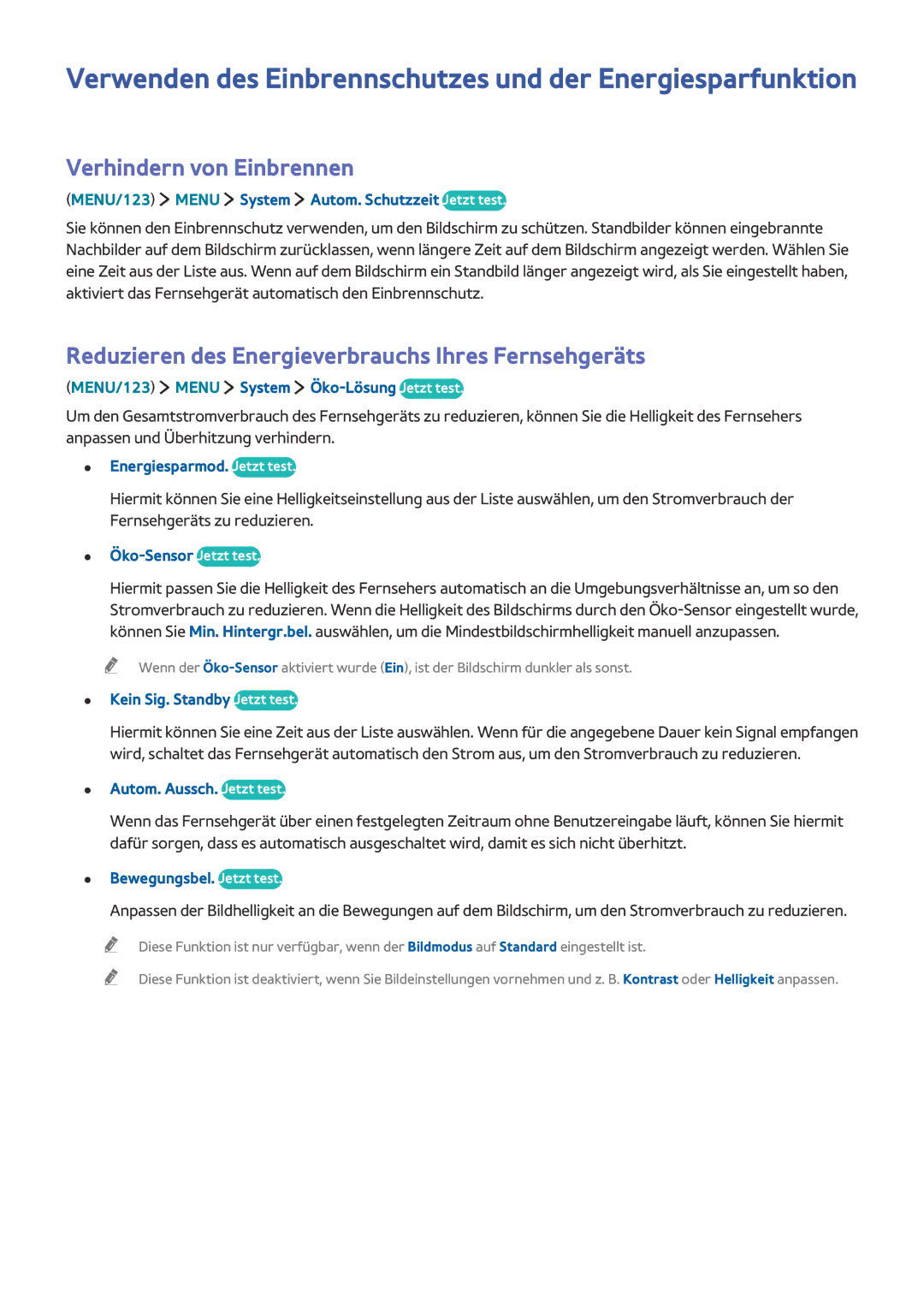 Samsung UE43J5500AWXXH, UE32S9AUXZG Verwenden des Einbrennschutzes und der Energiesparfunktion, Verhindern von Einbrennen 