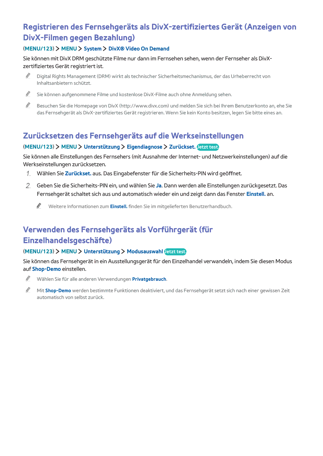 Samsung UE40J5500AWXXH, UE65J6299SUXZG, UE40J6250SUXZG manual Zurücksetzen des Fernsehgeräts auf die Werkseinstellungen 