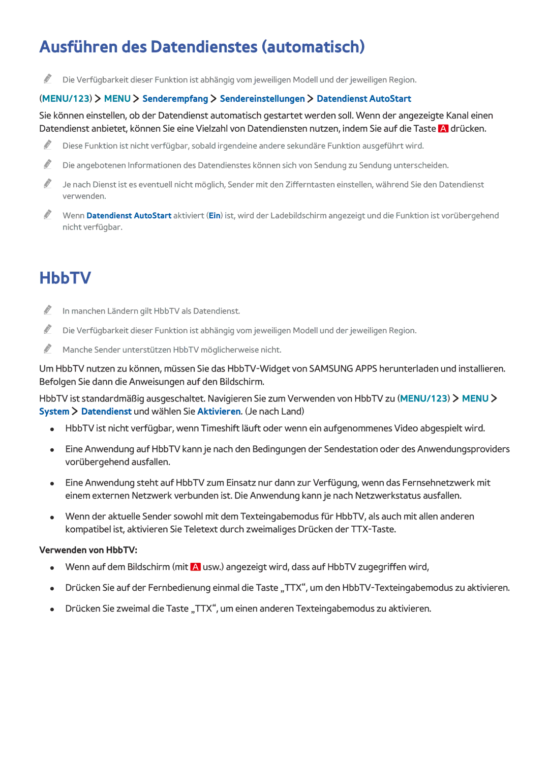 Samsung UE32J5550SUXZG, UE65J6299SUXZG, UE40J6250SUXZG, UE40J6289SUXZG manual Ausführen des Datendienstes automatisch, HbbTV 