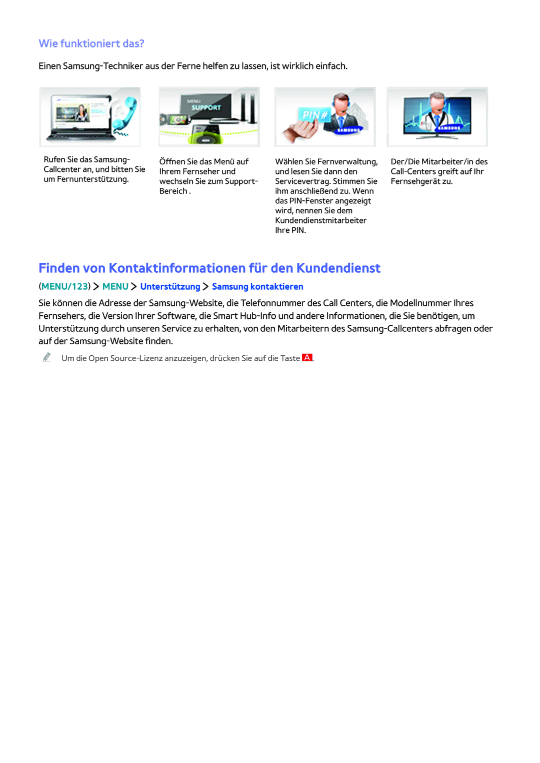 Samsung UE55J6370SUXZG, UE65J6299SUXZG manual Finden von Kontaktinformationen für den Kundendienst, Wie funktioniert das? 