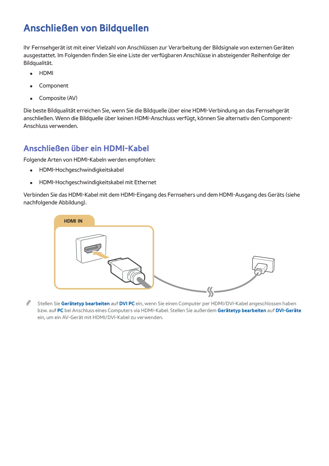 Samsung UE32J5570SUXTK, UE65J6299SUXZG, UE40J6250SUXZG manual Anschließen von Bildquellen, Anschließen über ein HDMI-Kabel 