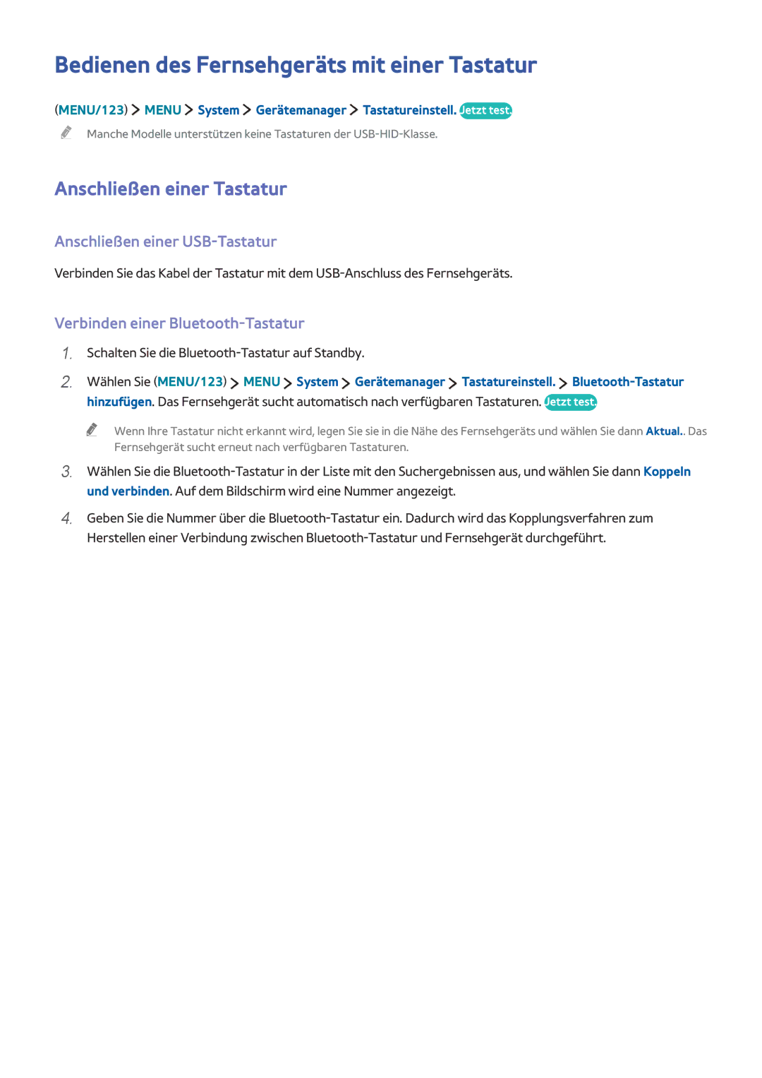 Samsung UE55J6200AWXXH, UE65J6299SUXZG manual Bedienen des Fernsehgeräts mit einer Tastatur, Anschließen einer Tastatur 