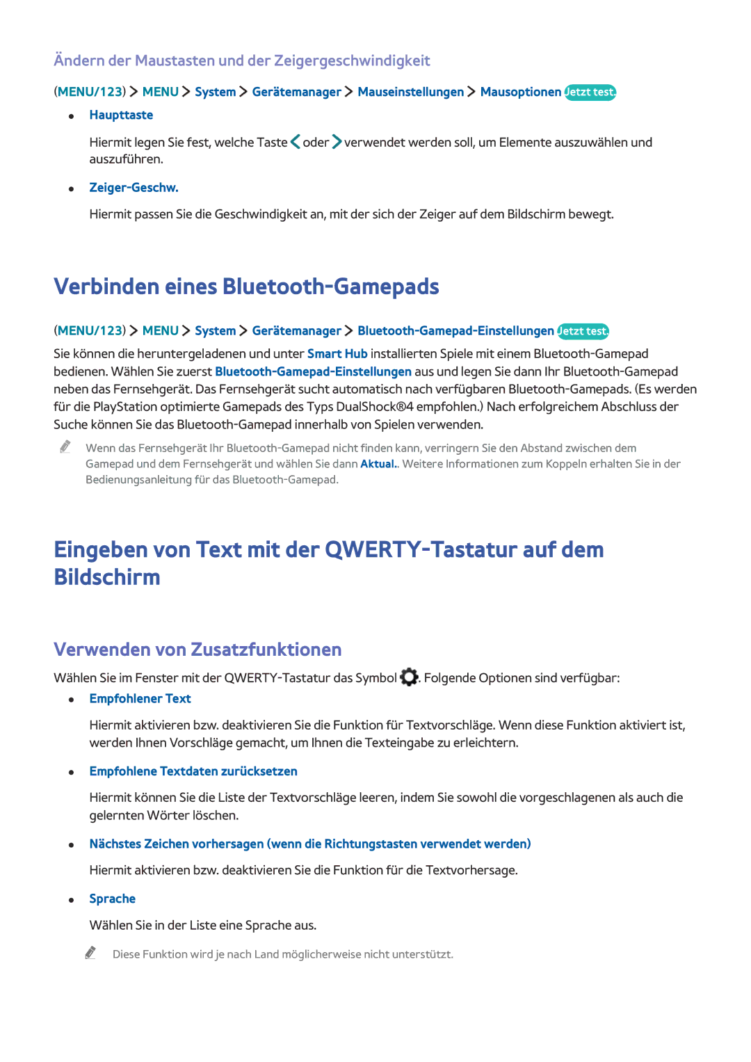 Samsung UE40J5500AWXXH, UE65J6299SUXZG, UE40J6250SUXZG Verbinden eines Bluetooth-Gamepads, Verwenden von Zusatzfunktionen 