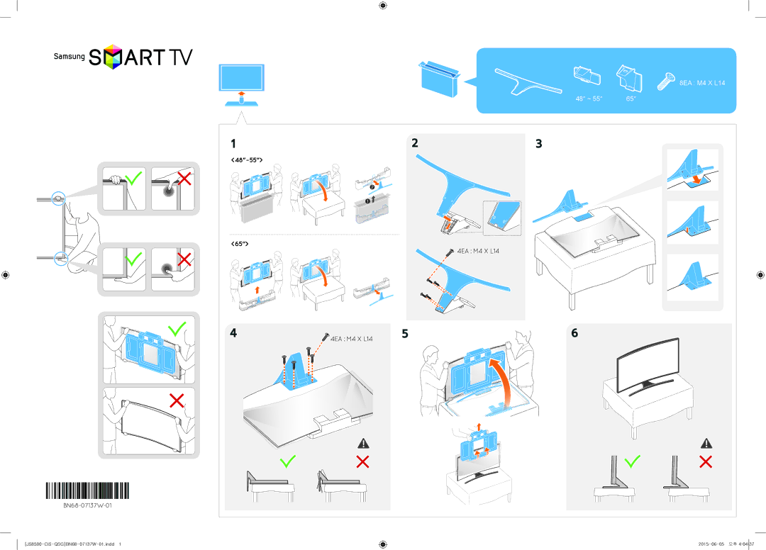 Samsung UE48JS8500TXRU, UE65JS8500TXRU, UE55JS8500TXRU, UE65JS8500TXMS manual 48~55, 4EA M4 X L14, BN68-07137W-01 