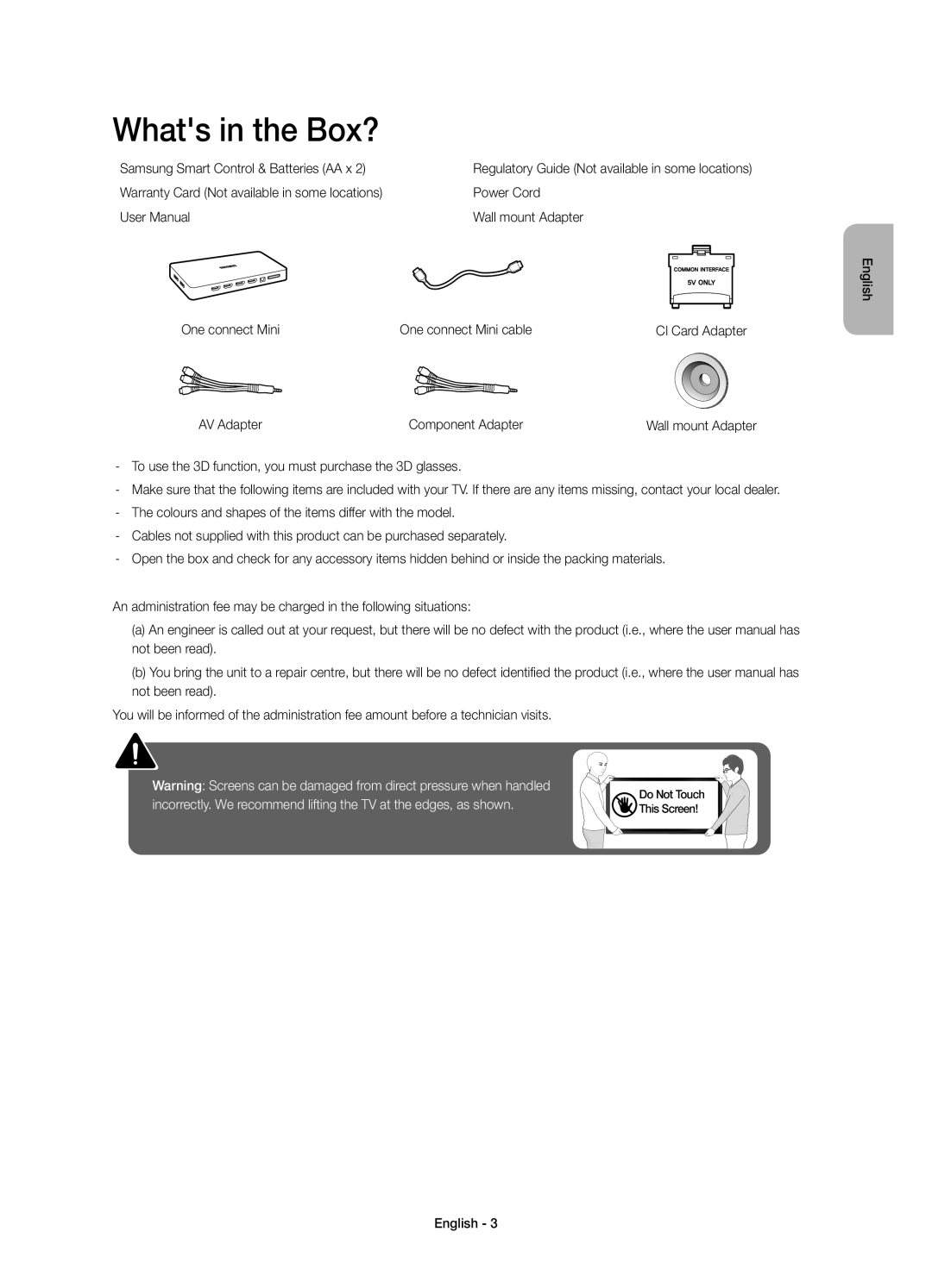 Samsung UE65JS8500TXMS manual Whats in the Box?, One connect Mini One connect Mini cable, AV Adapter Component Adapter 