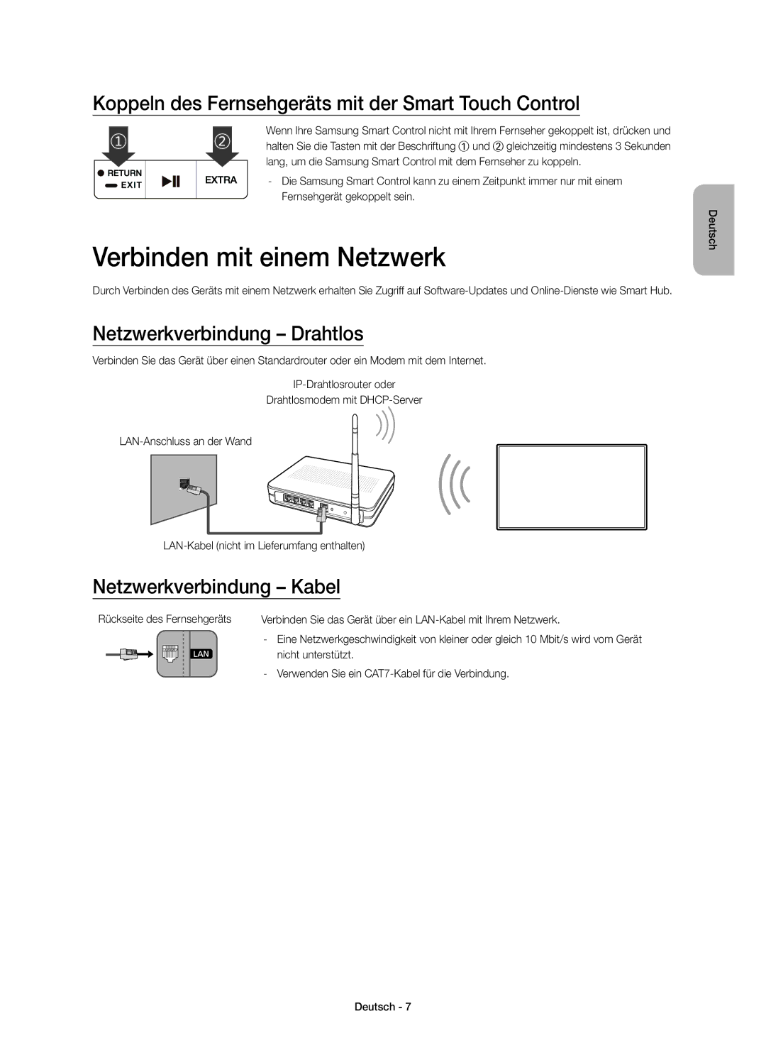 Samsung UE55JS8590TXZG, UE65JS8590TXZG Verbinden mit einem Netzwerk, Koppeln des Fernsehgeräts mit der Smart Touch Control 