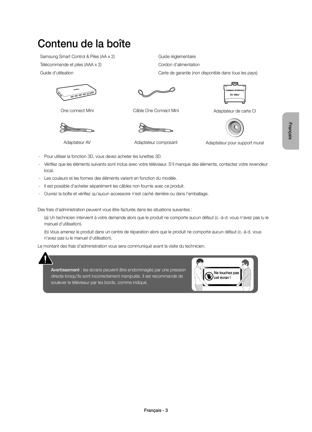 Samsung UE55JS8590TXZG, UE65JS8590TXZG, UE55JS8580TXZG manual Contenu de la boîte, Adaptateur AV Adaptateur composant 