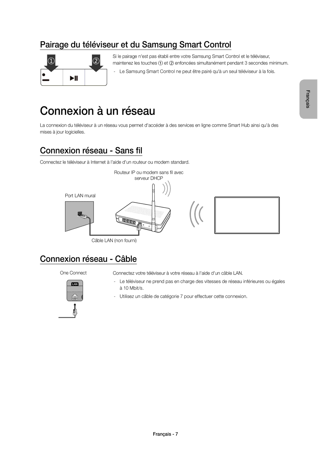 Samsung UE65JS9000TXXU Connexion à un réseau, Pairage du téléviseur et du Samsung Smart Control, Connexion réseau Sans fil 