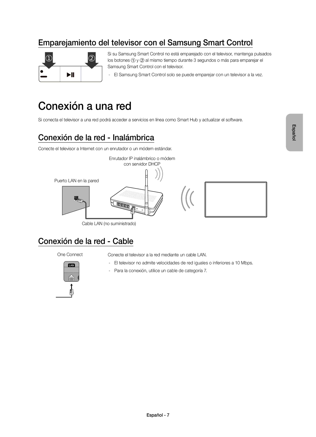 Samsung UE48JS9000TXZF, UE65JS9000TXXC manual Conexión a una red, Emparejamiento del televisor con el Samsung Smart Control 