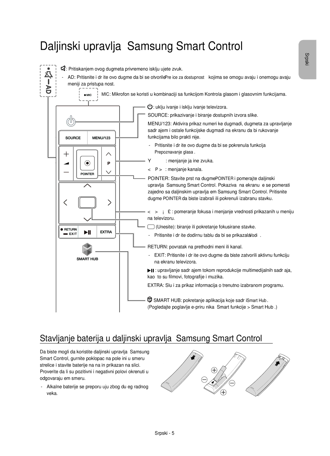 Samsung UE88JS9500LXXH, UE65JS9500LXXH, UE65JS9500LXXN manual Daljinski upravljač Samsung Smart Control, Menjanje kanala 