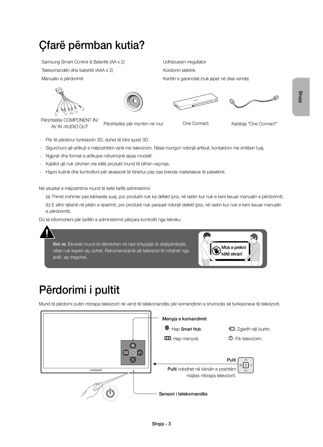 Samsung UE78JS9500LXXN, UE65JS9500LXXH, UE65JS9500LXXN, UE78JS9500LXXH manual Çfarë përmban kutia?, Përdorimi i pultit 