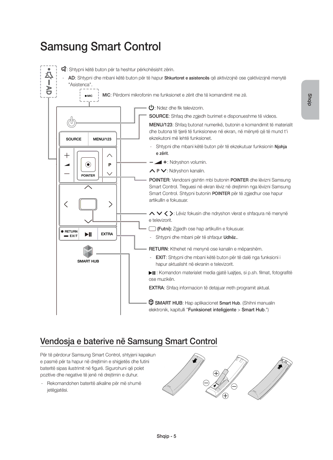 Samsung UE65JS9500LXXN, UE65JS9500LXXH manual Vendosja e baterive në Samsung Smart Control, Ekzekutoni më lehtë funksionet 