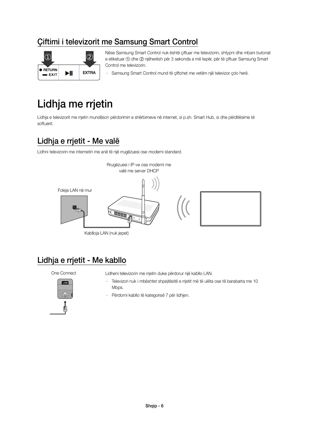 Samsung UE78JS9500LXXH manual Lidhja me rrjetin, Çiftimi i televizorit me Samsung Smart Control, Lidhja e rrjetit Me valë 