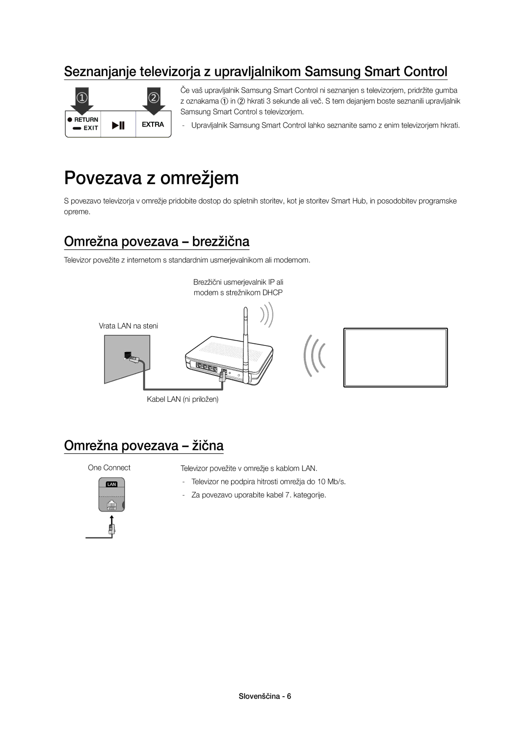 Samsung UE88JS9502TXXH, UE65JS9500LXXH manual Povezava z omrežjem, Omrežna povezava brezžična, Omrežna povezava žična 