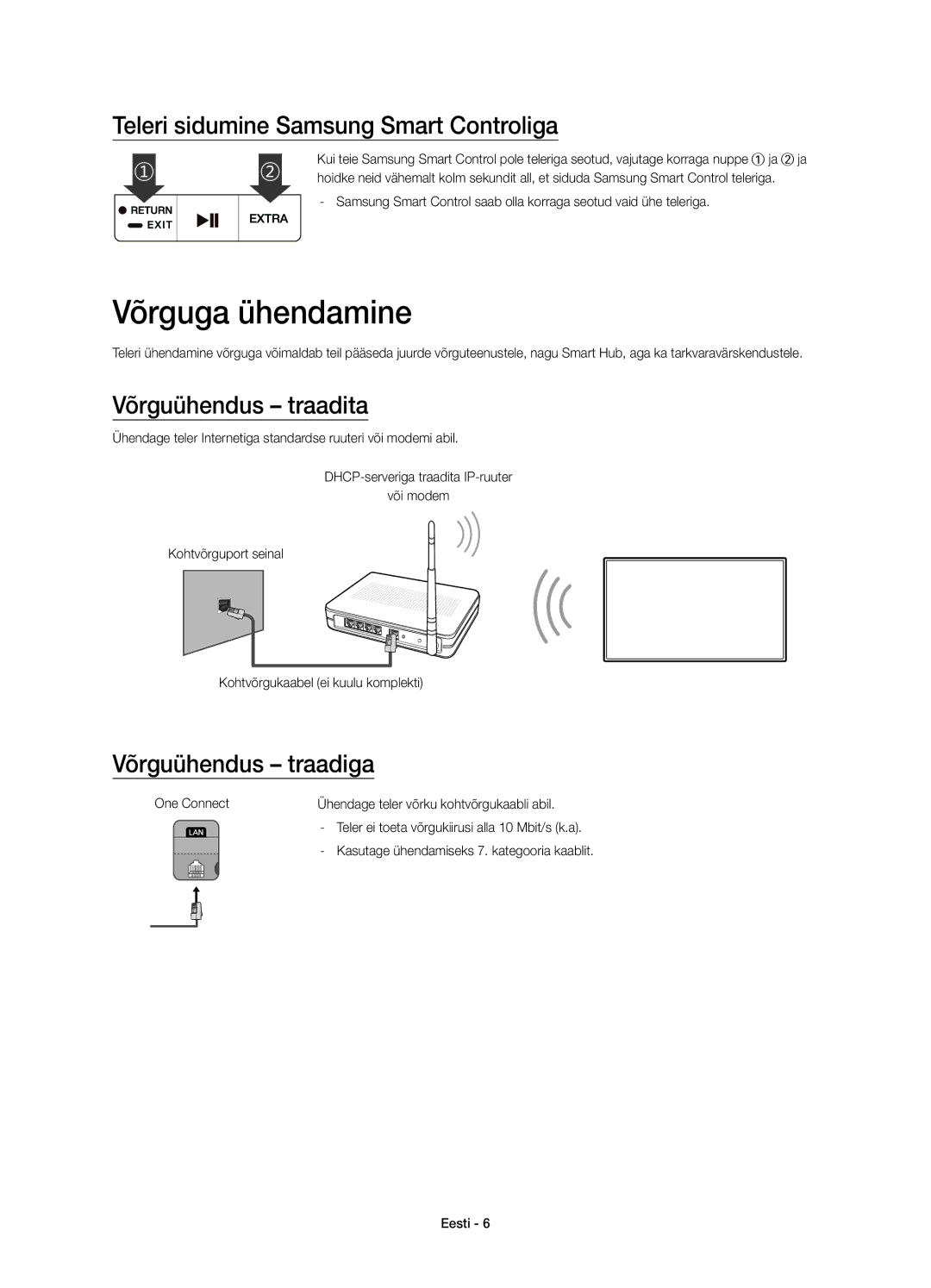 Samsung UE65JS9500LXXH, UE65JS9500LXXN Võrguga ühendamine, Teleri sidumine Samsung Smart Controliga, Võrguühendus traadita 