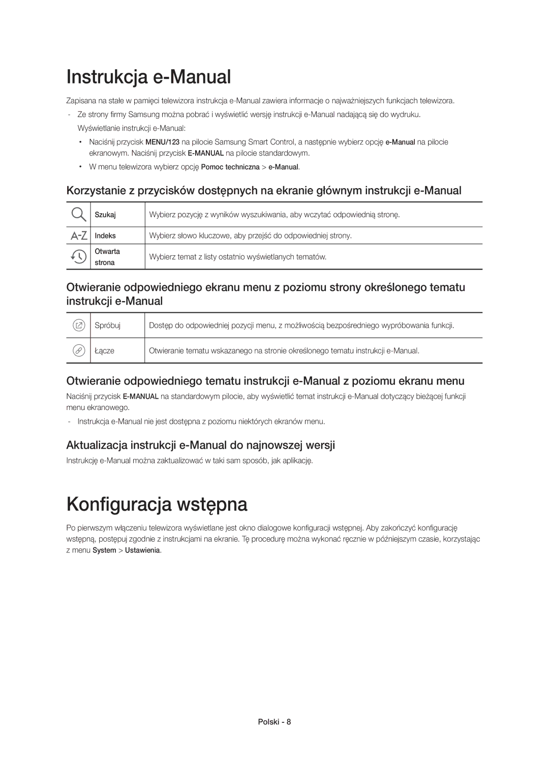 Samsung UE65JS9500LXXH Instrukcja e-Manual, Konfiguracja wstępna, Aktualizacja instrukcji e-Manual do najnowszej wersji 