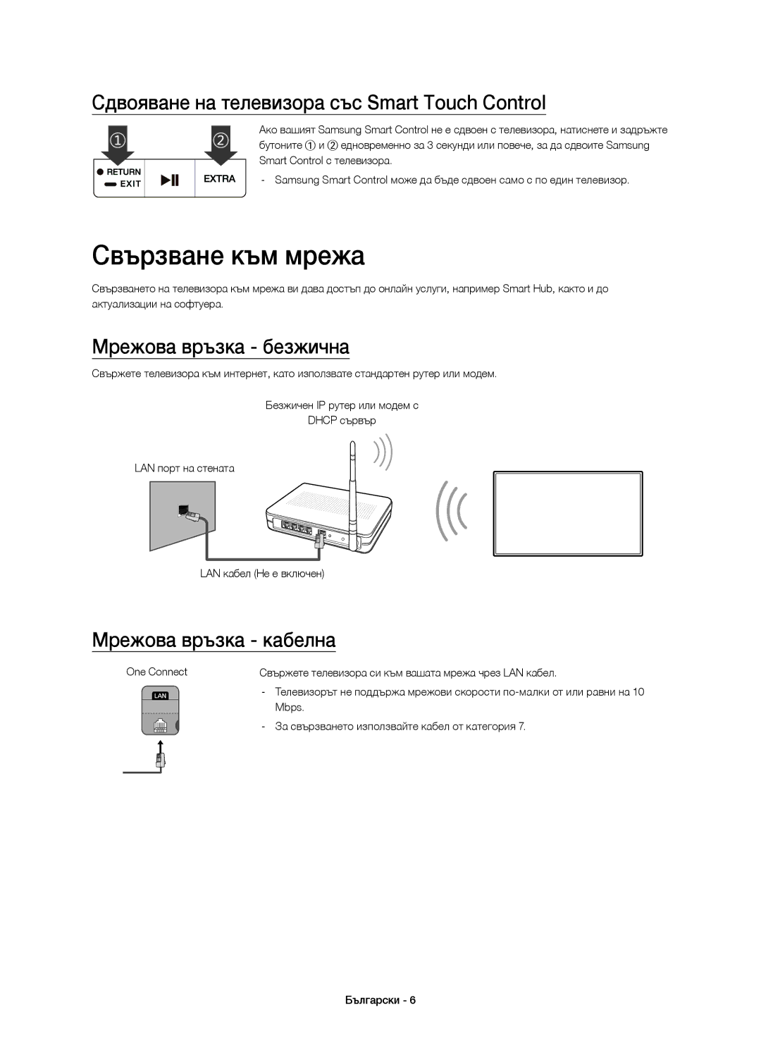 Samsung UE78JS9500LXXN manual Свързване към мрежа, Сдвояване на телевизора със Smart Touch Control, Мрежова връзка безжична 