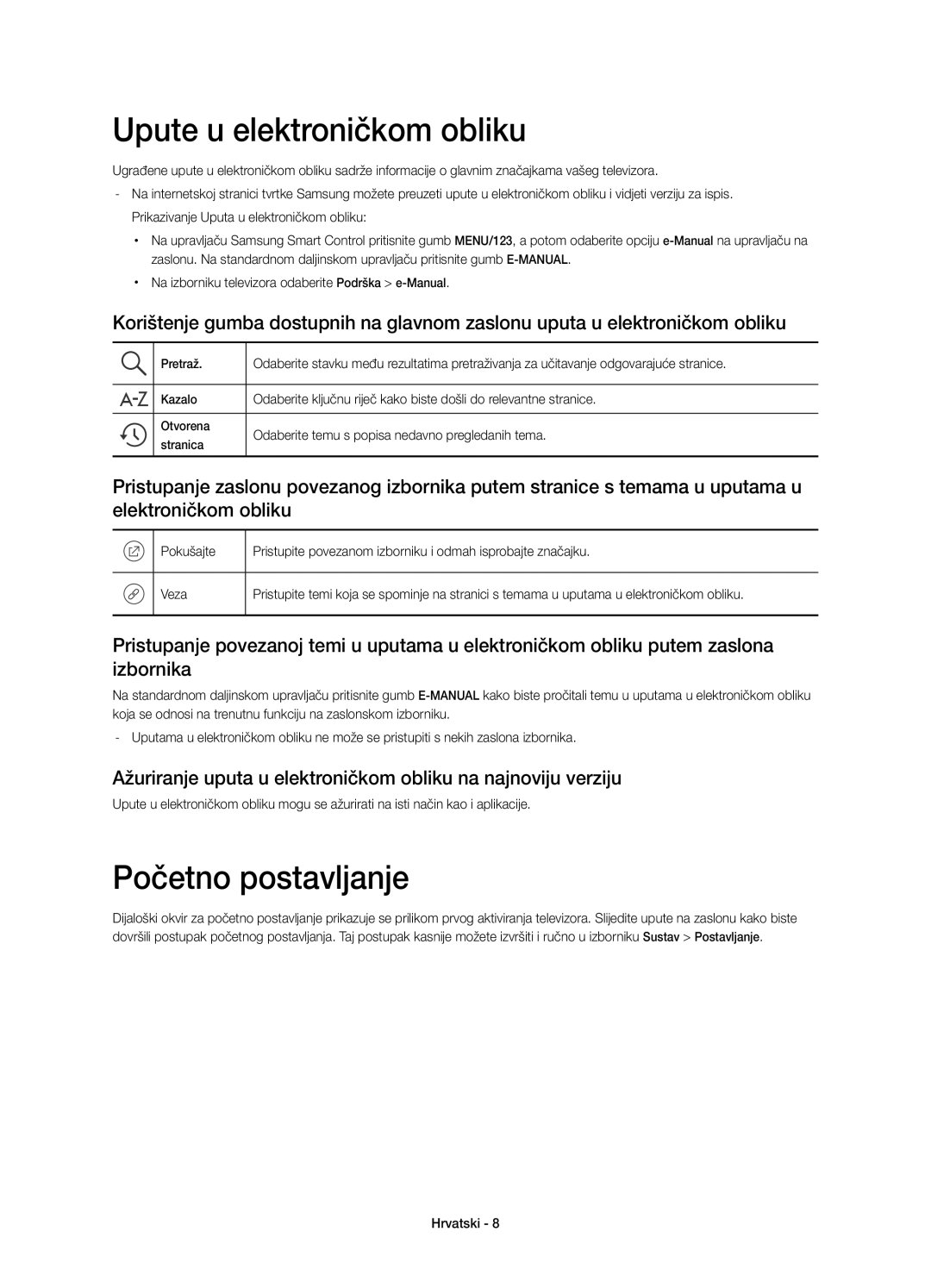 Samsung UE78JS9502TXXH, UE65JS9500LXXH, UE65JS9500LXXN, UE78JS9500LXXH Upute u elektroničkom obliku, Početno postavljanje 