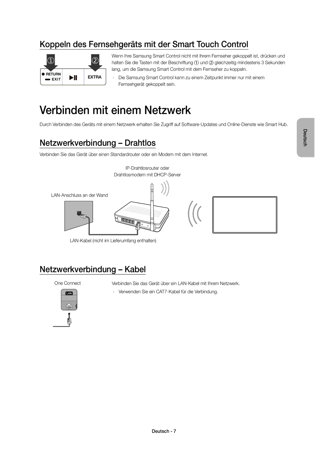 Samsung UE78JS9500TXZF, UE65JS9500LXXH Verbinden mit einem Netzwerk, Koppeln des Fernsehgeräts mit der Smart Touch Control 