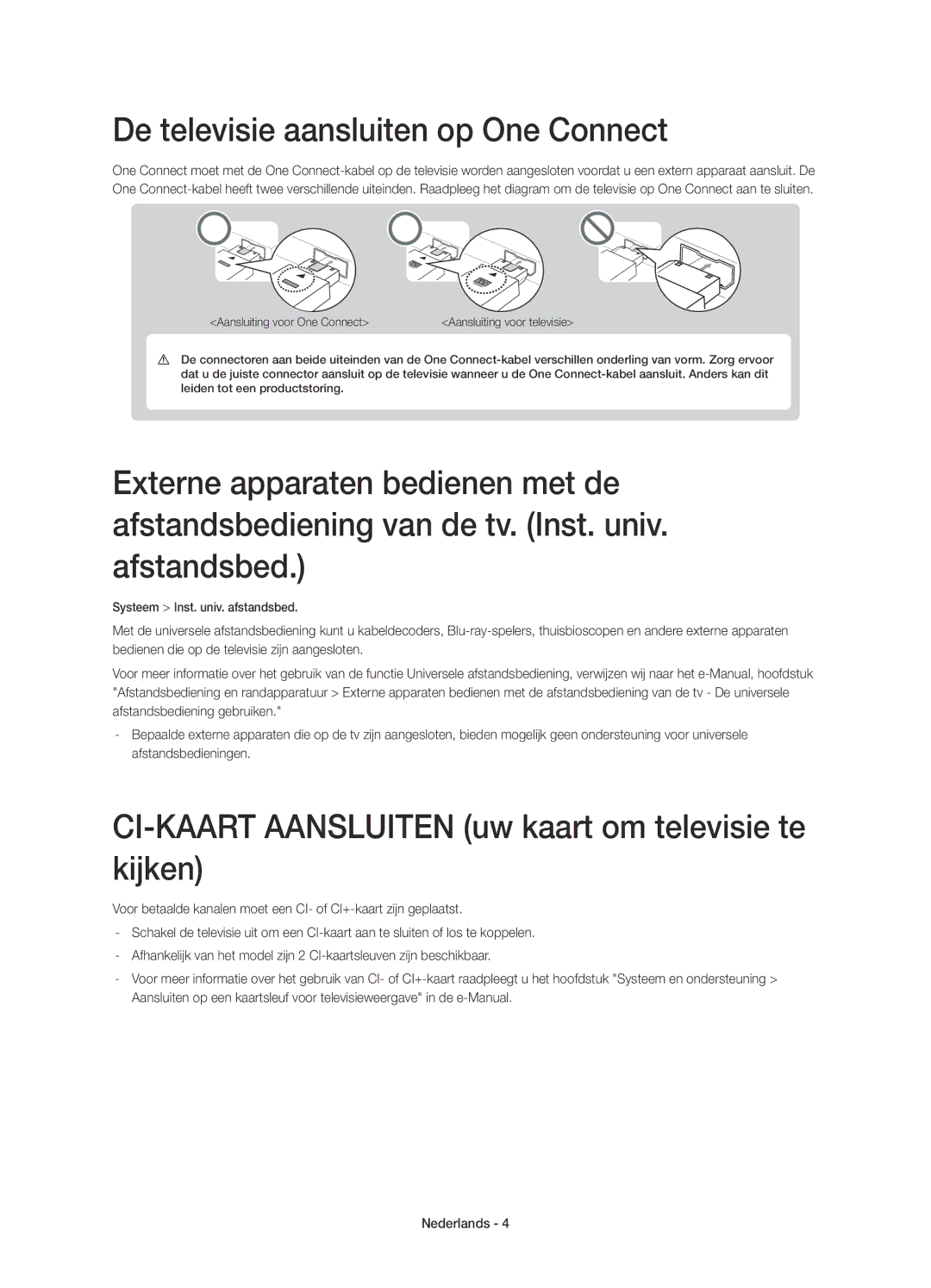 Samsung UE65JS9500TXXU manual De televisie aansluiten op One Connect, CI-KAART Aansluiten uw kaart om televisie te kijken 