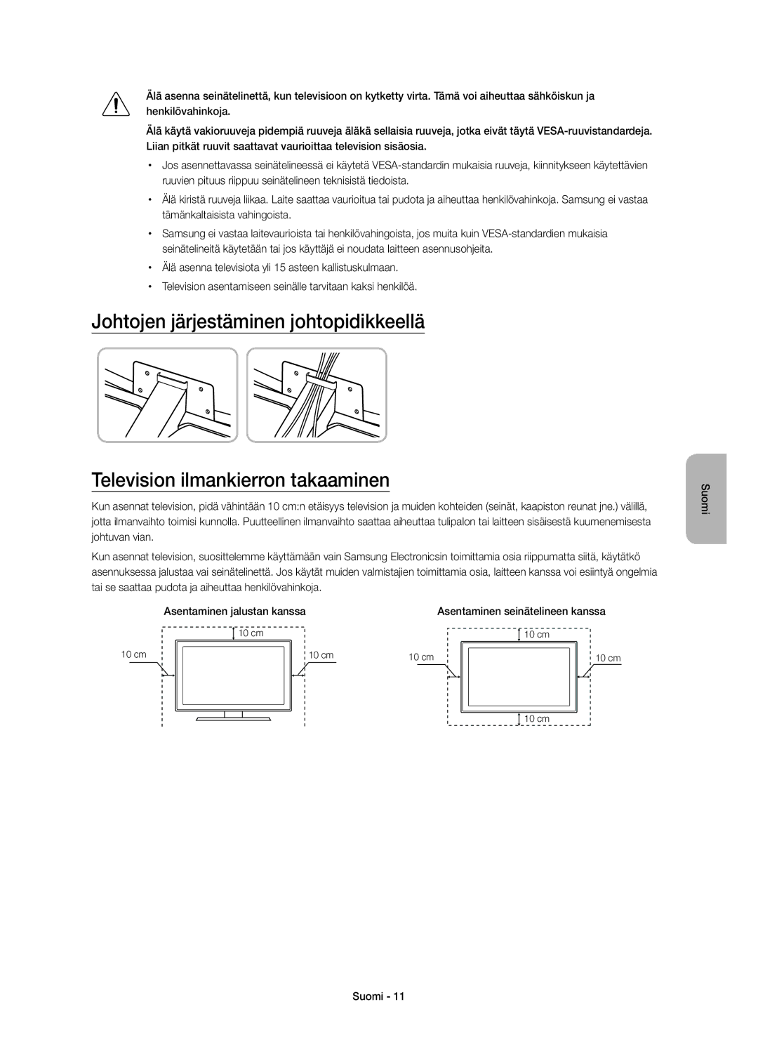 Samsung UE40JU6515UXXE, UE65JU6575UXXE, UE40JU6575UXXE, UE55JU6575UXXE, UE55JU6515UXXE manual Asentaminen seinätelineen kanssa 