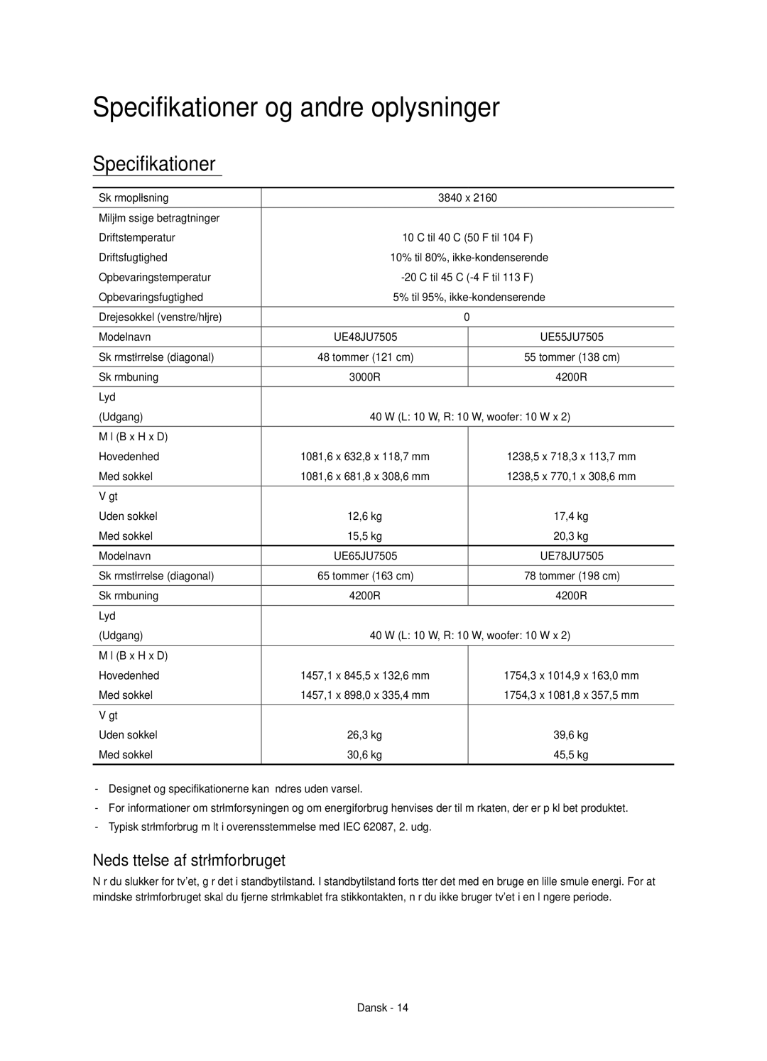 Samsung UE55JU7505TXXE, UE65JU7505TXXE, UE78JU7505TXXE Specifikationer og andre oplysninger, Nedsættelse af strømforbruget 