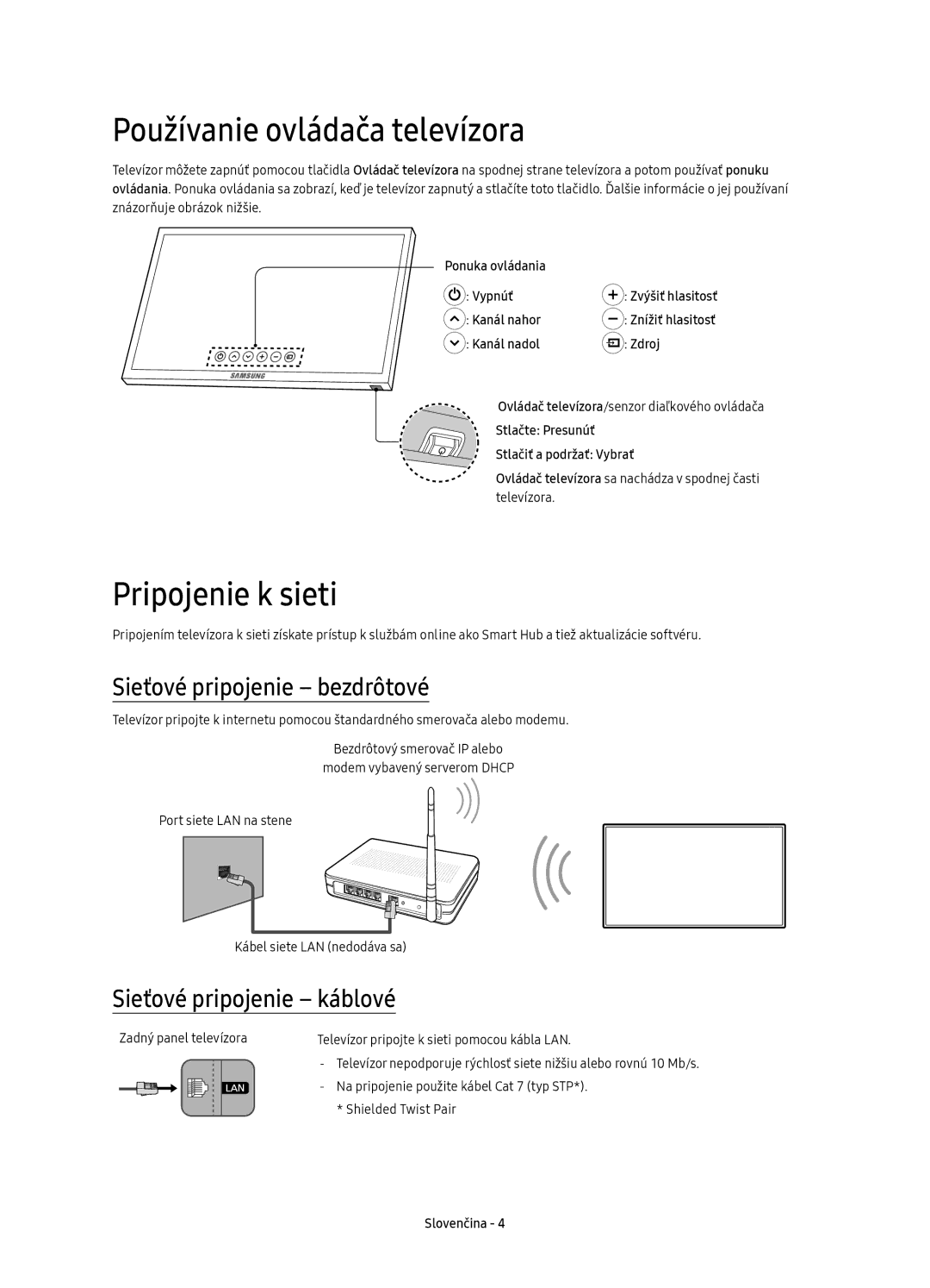 Samsung UE49KS7000SXXN, UE65KS7000SXXH Používanie ovládača televízora, Pripojenie k sieti, Sieťové pripojenie bezdrôtové 