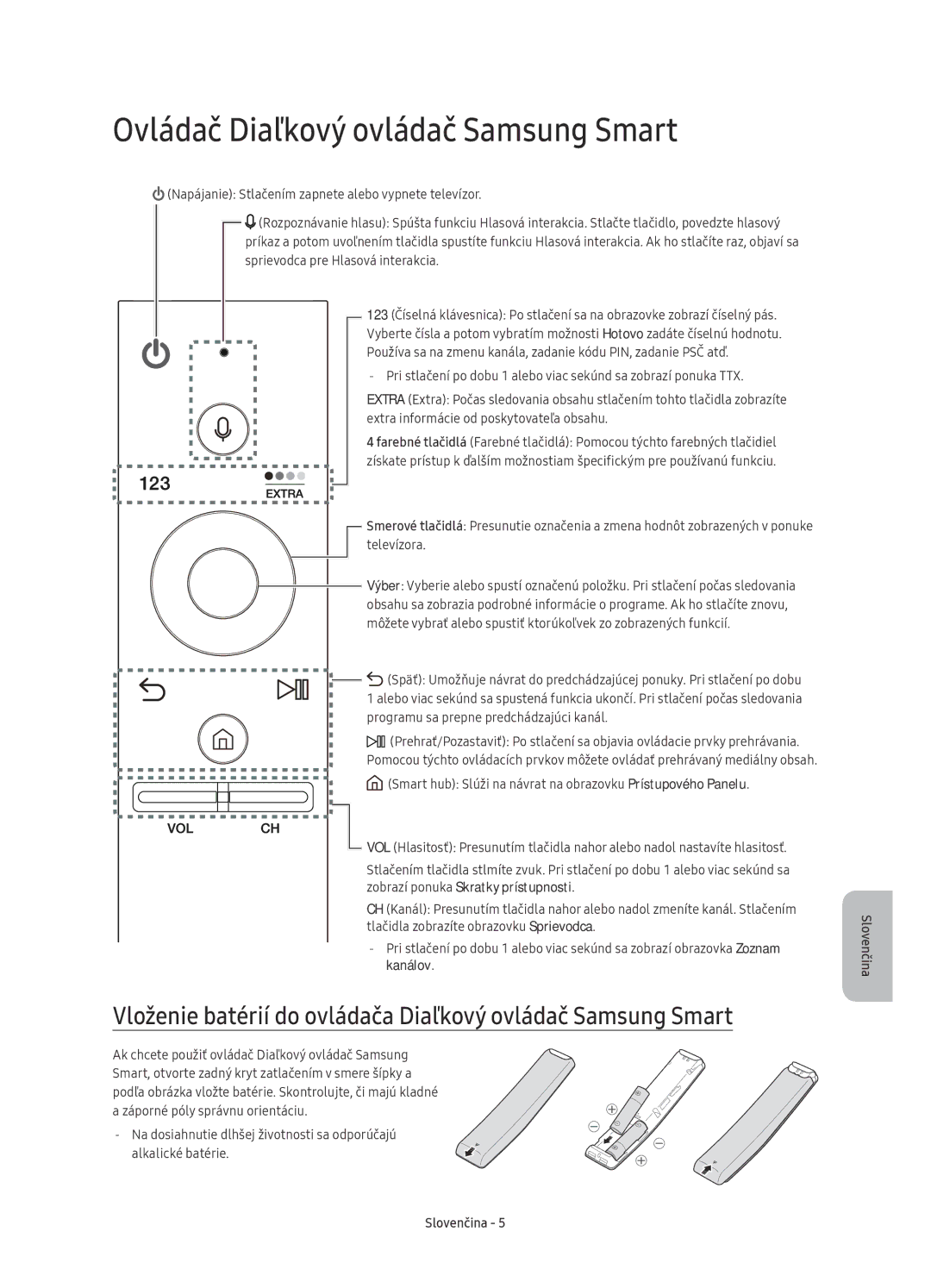 Samsung UE55KS7000SXXN Ovládač Diaľkový ovládač Samsung Smart, Vloženie batérií do ovládača Diaľkový ovládač Samsung Smart 