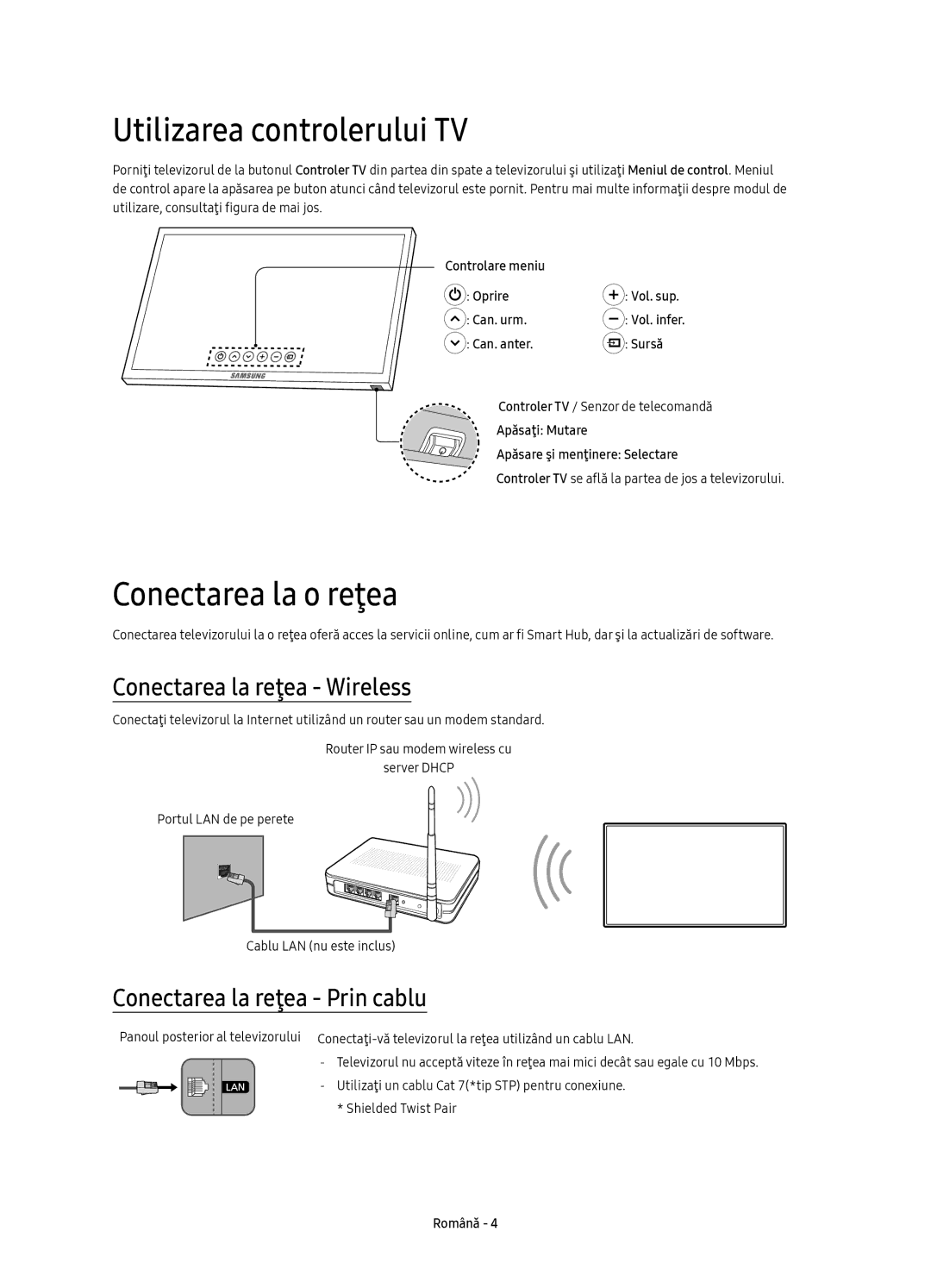 Samsung UE55KS7002UXXH, UE65KS7000SXXH Utilizarea controlerului TV, Conectarea la o reţea, Conectarea la reţea Wireless 