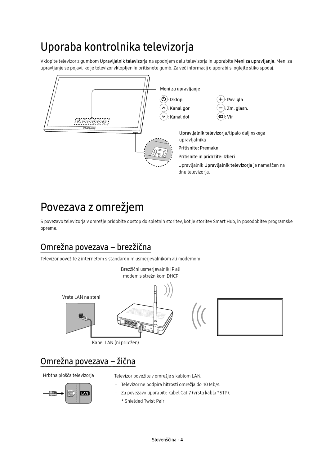 Samsung UE65KS7000SXXN, UE65KS7000SXXH Uporaba kontrolnika televizorja, Povezava z omrežjem, Omrežna povezava brezžična 