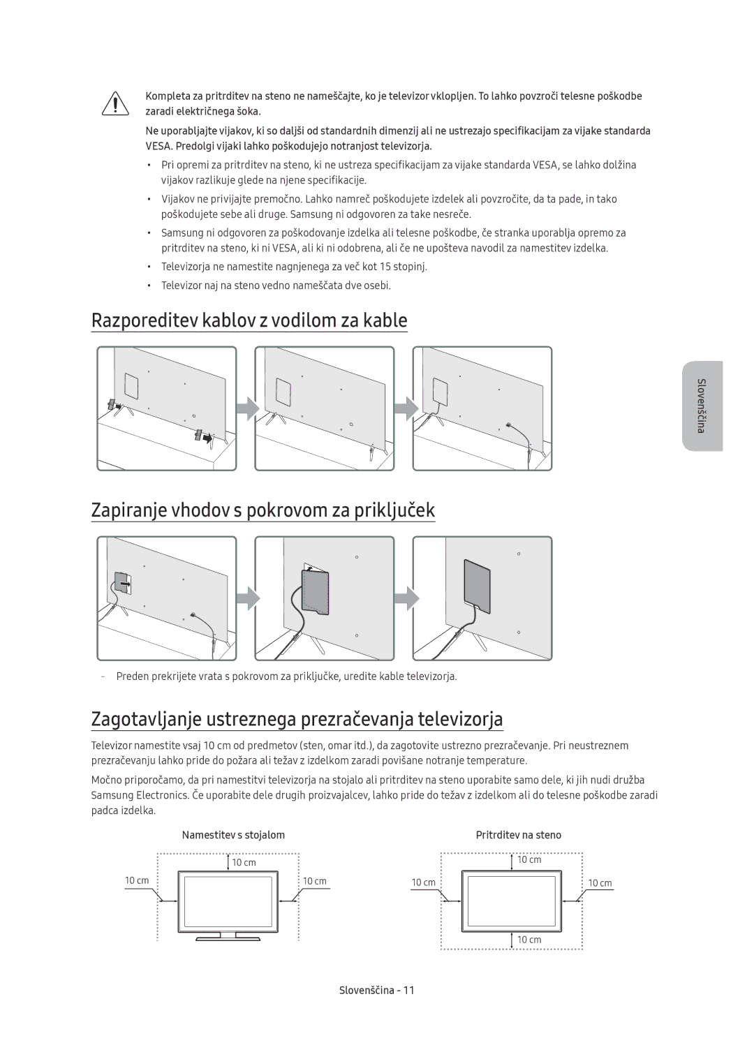 Samsung UE60KS7000SXXN, UE65KS7000SXXH Razporeditev kablov z vodilom za kable, Zapiranje vhodov s pokrovom za priključek 