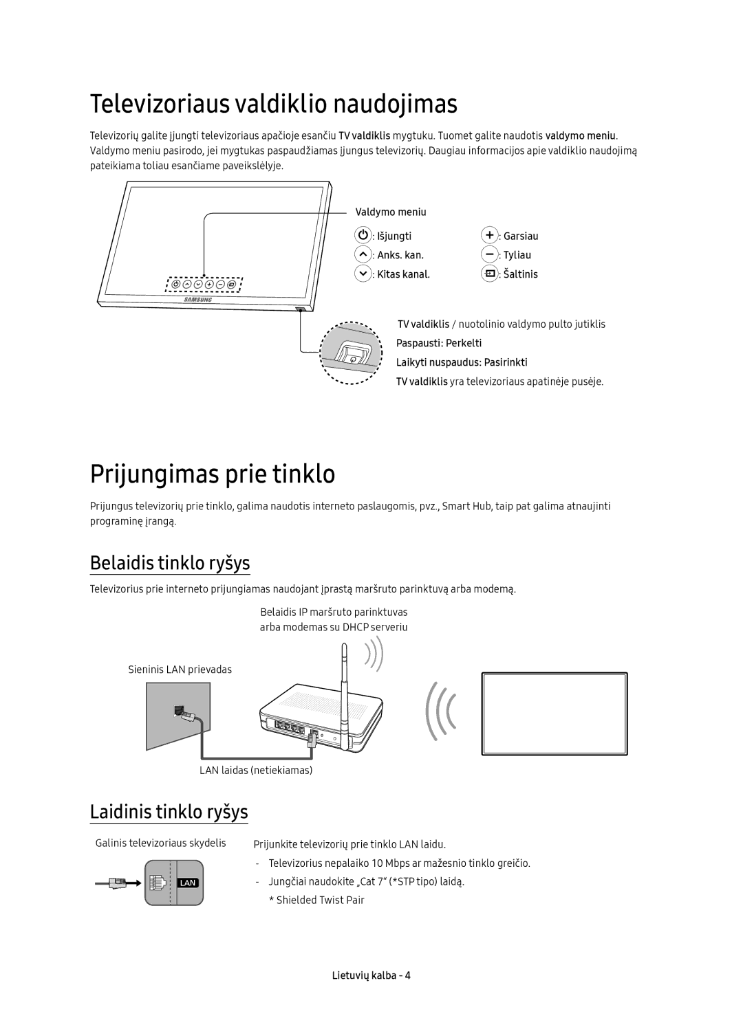 Samsung UE55KS7002UXXH, UE65KS7000SXXH Televizoriaus valdiklio naudojimas, Prijungimas prie tinklo, Belaidis tinklo ryšys 