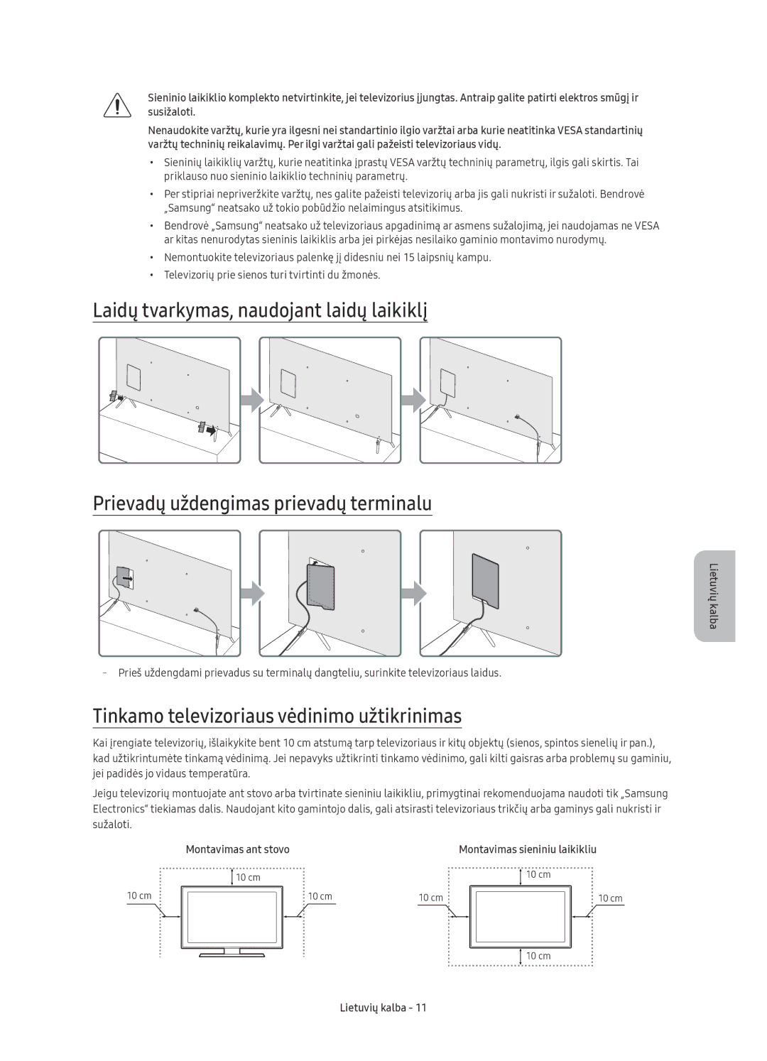 Samsung UE55KS7000SXXH, UE65KS7000SXXH, UE60KS7000SXXH Tinkamo televizoriaus vėdinimo užtikrinimas, Montavimas ant stovo 