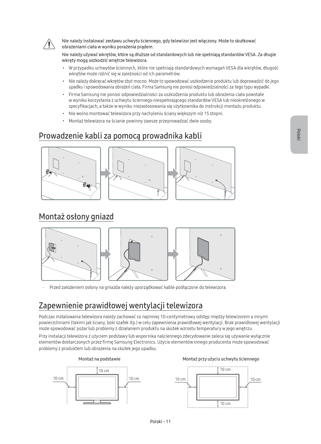 Samsung UE55KS7000SXXH, UE65KS7000SXXH, UE60KS7000SXXH Zapewnienie prawidłowej wentylacji telewizora, Montaż na podstawie 