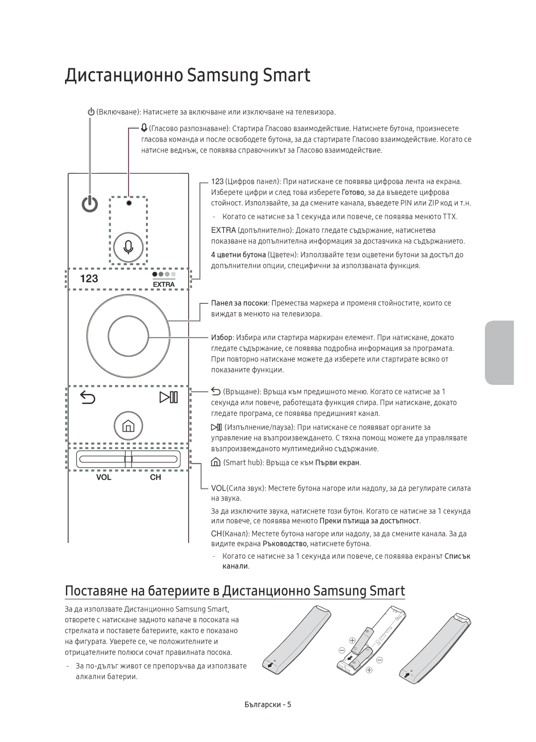 Samsung UE60KS7000SXXH, UE65KS7000SXXH, UE49KS7000SXXH manual Поставяне на батериите в Дистанционно Samsung Smart 