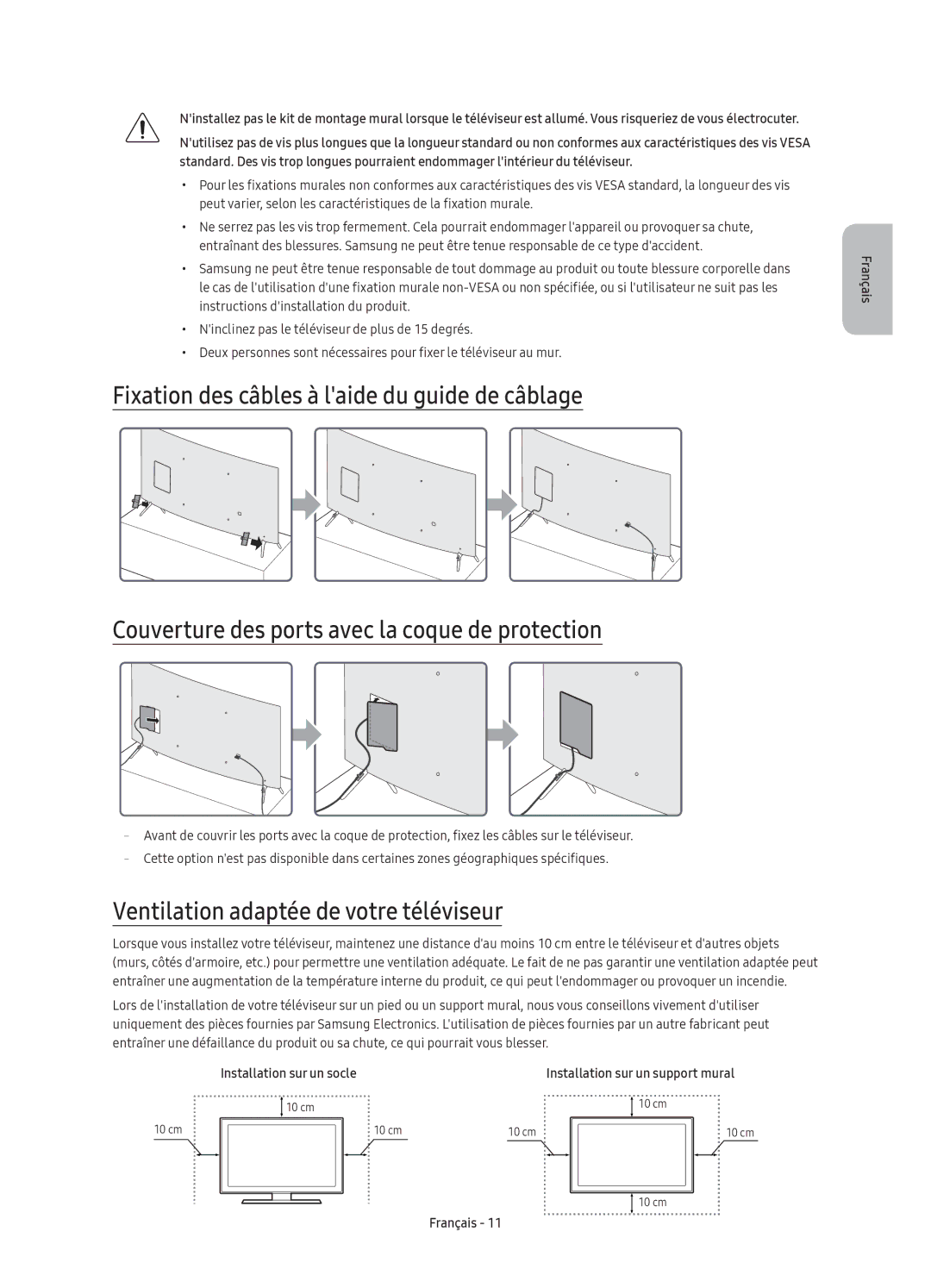 Samsung UE55KS7500UXXC, UE65KS7500UXXC, UE49KS7500UXXC, UE43KS7500UXXC manual Ventilation adaptée de votre téléviseur 