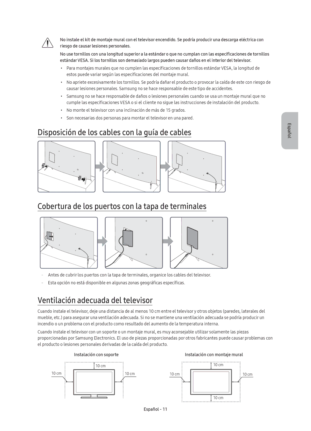 Samsung UE43KS7500UXXC, UE65KS7500UXXC, UE55KS7500UXXC, UE49KS7500UXXC manual Ventilación adecuada del televisor 